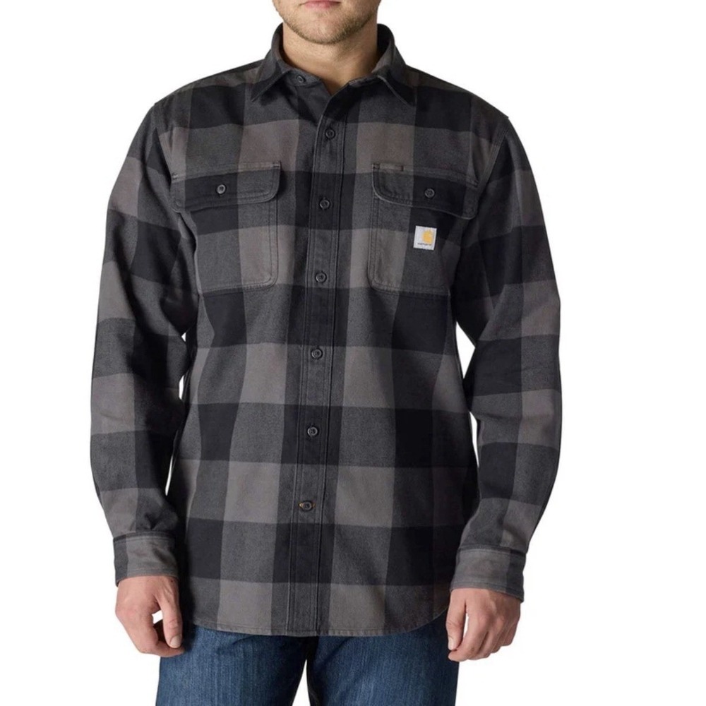 Carhartt Men's Loose Fit Heavyweight Flannel Long-Sleeve Plaid‎ Shirt, Gray. XL